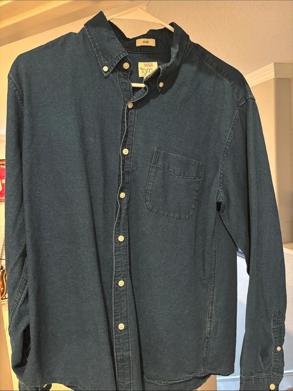 J. Crew Men's Button-Down Denim Shirt in Dark Blue